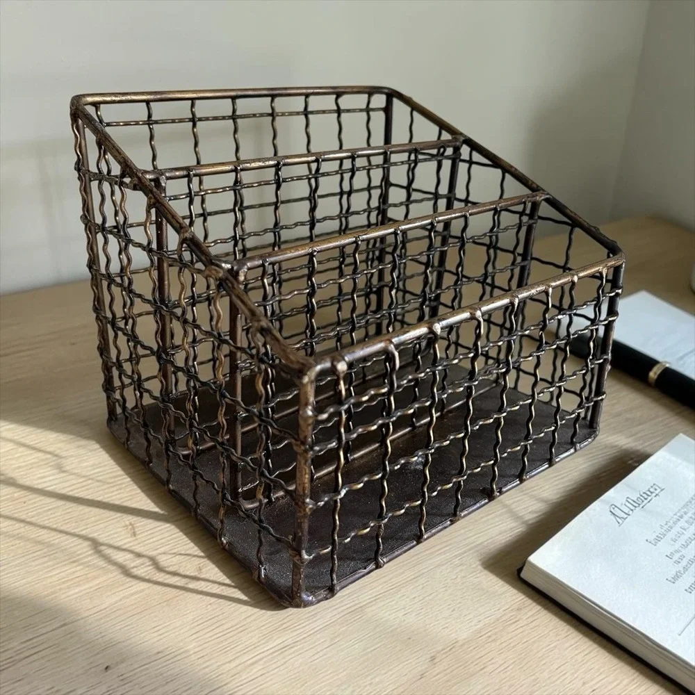 Antique Vintage Wire Desk Organizer Mail Letters Industrial Academia Study Decor